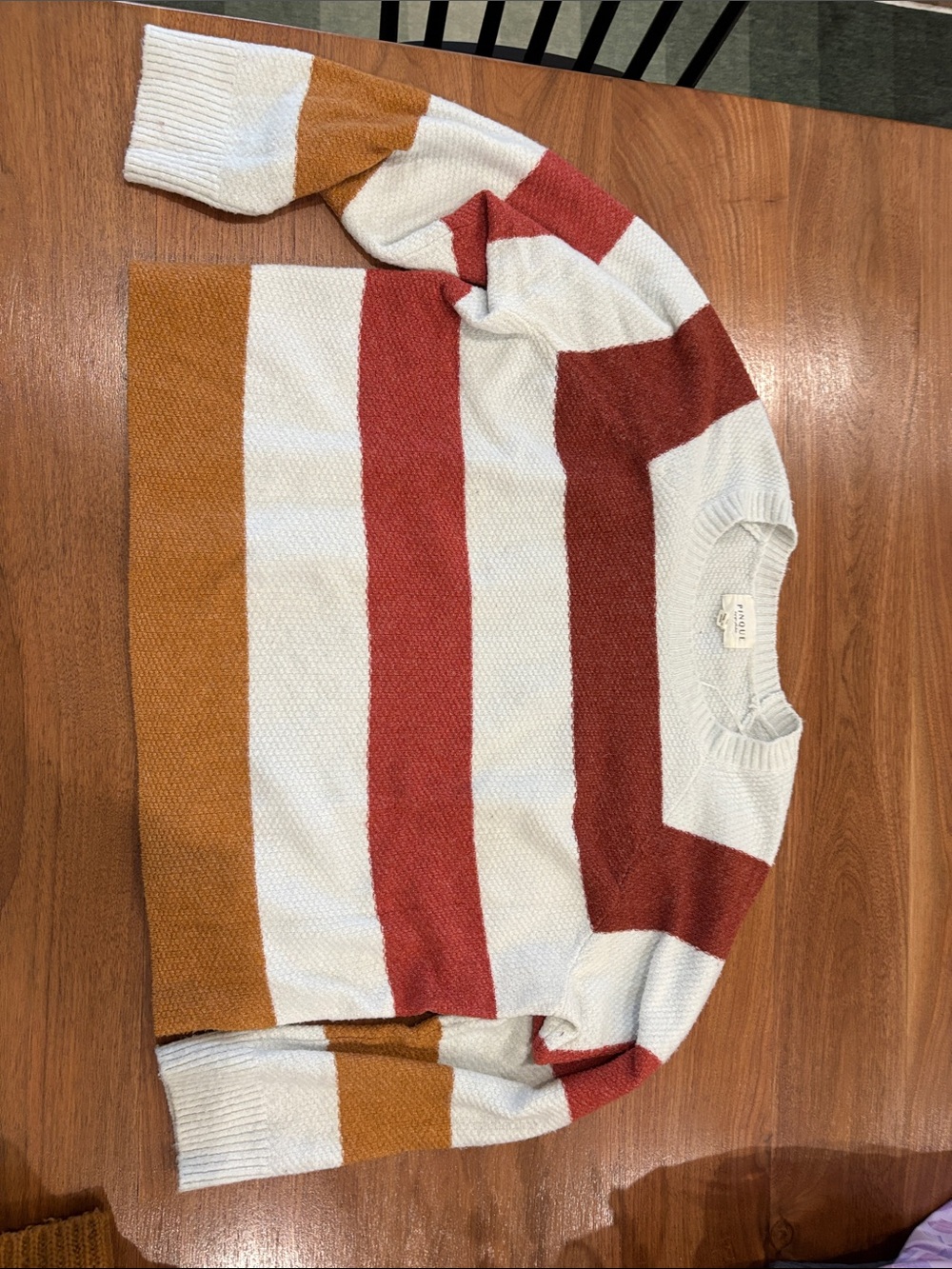 Striped Crewneck Sweater in Cream, Rust & Mustard